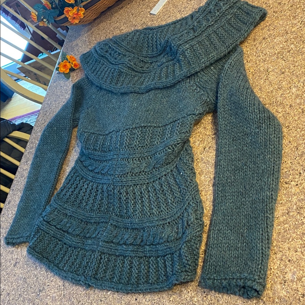 Elsamanda Knit Sweater Tie closure Ruffle or Shawl Collar Wool Alpaca Italy - Picture 9 of 17